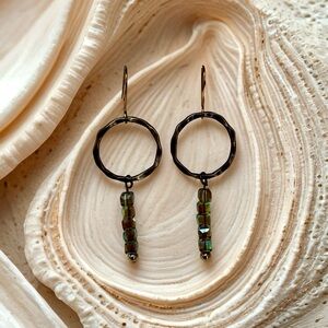 Stylish bronze and green sparkling gem Dangle Earrings